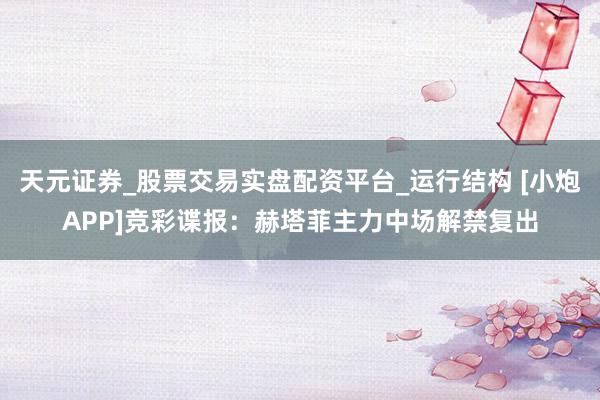 天元证券_股票交易实盘配资平台_运行结构 [小炮APP]竞彩谍报：赫塔菲主力中场解禁复出